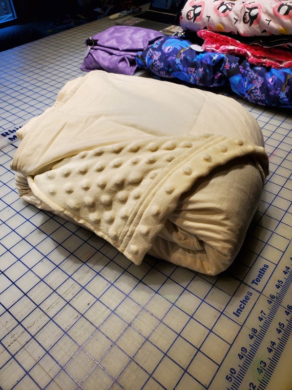 READY to SHIP, Weighted Blanket, 40x80-20 Pounds, Ivory Minky, Ivory Woven Cotton Back, Sensory Blanket, Calming Blanket,