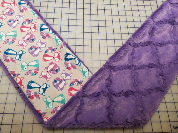 Weighted Neck Wrap, Fox's and Flowers, Purple Lattice Minky, 32x7 Inches, 3 to 6 Pounds, Weighted Shoulder Wrap, Minky Adult Weighted Nec