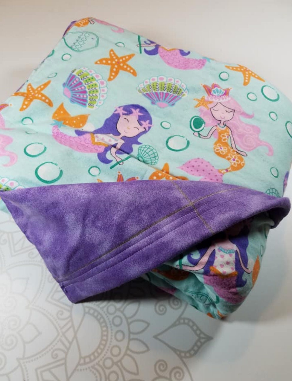 READY TO SHIP, 40x60, 10 pounds, Mermaid, Purple Tie Dye Cotton Flannel