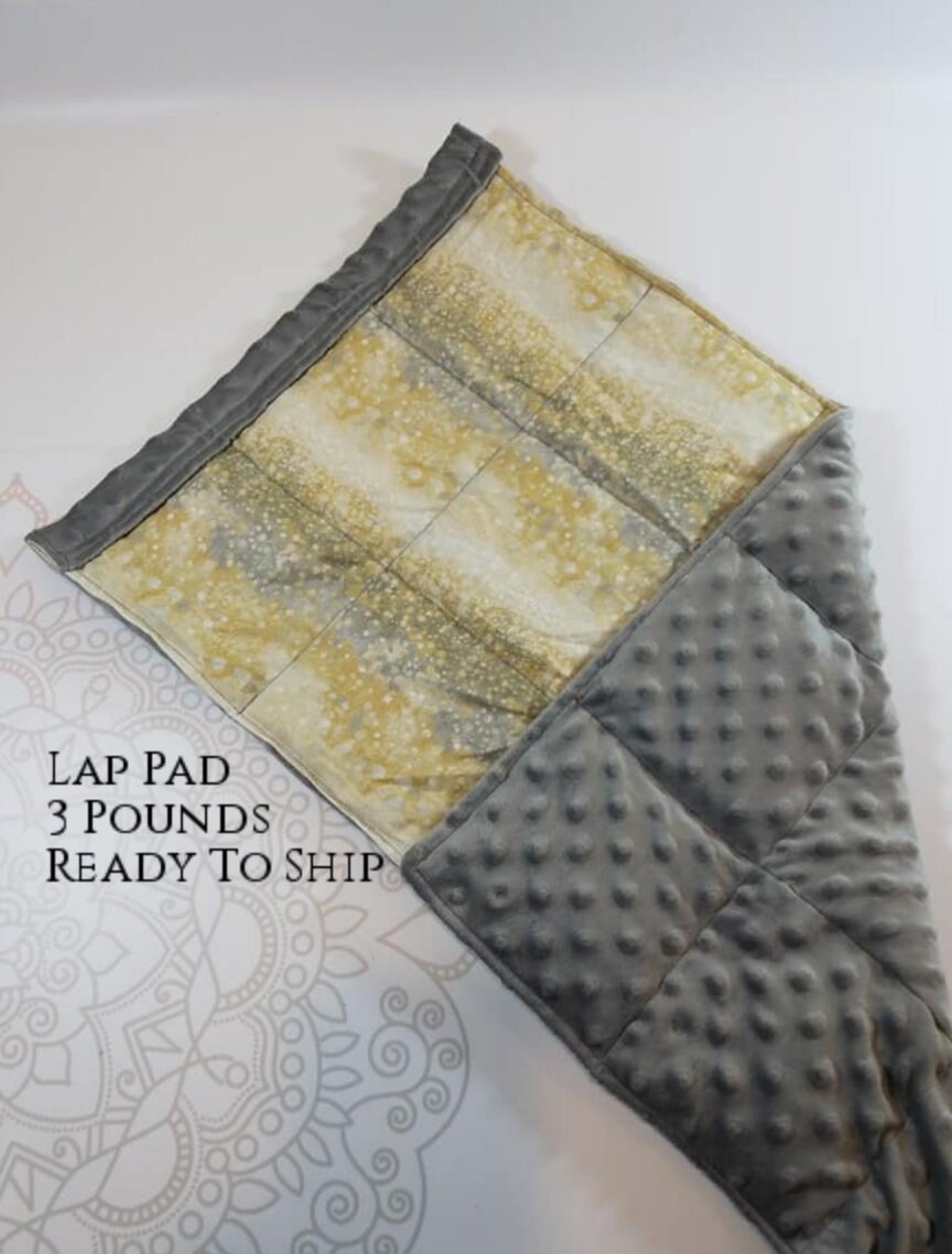 READY TO SHIP, Tan Gray Front, Gray Minky, Weighted, Lap Pad/Travel