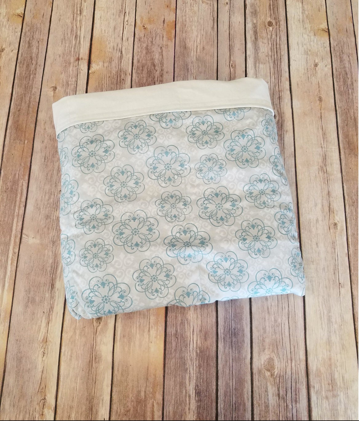 Weighted Blanket, 15 Pound, Teal Flowers with Gray, 40x60, READY TO