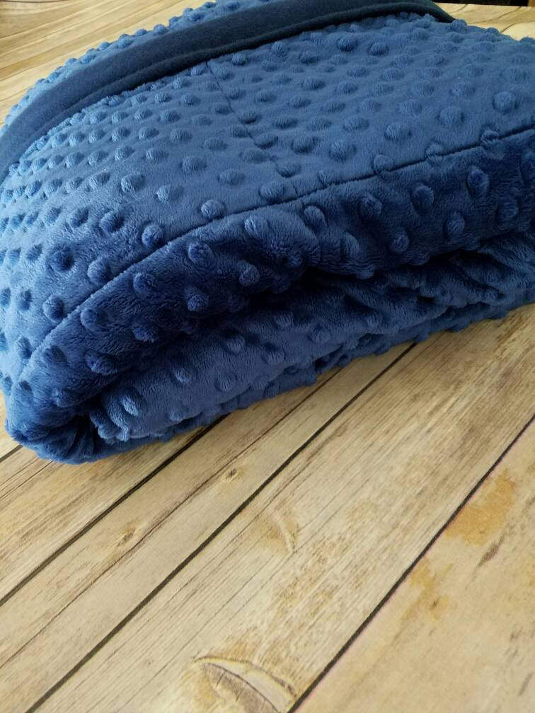 Weighted Blanket, 10 Pound, Navy Minky, Navy Backing, 40x70, READY TO