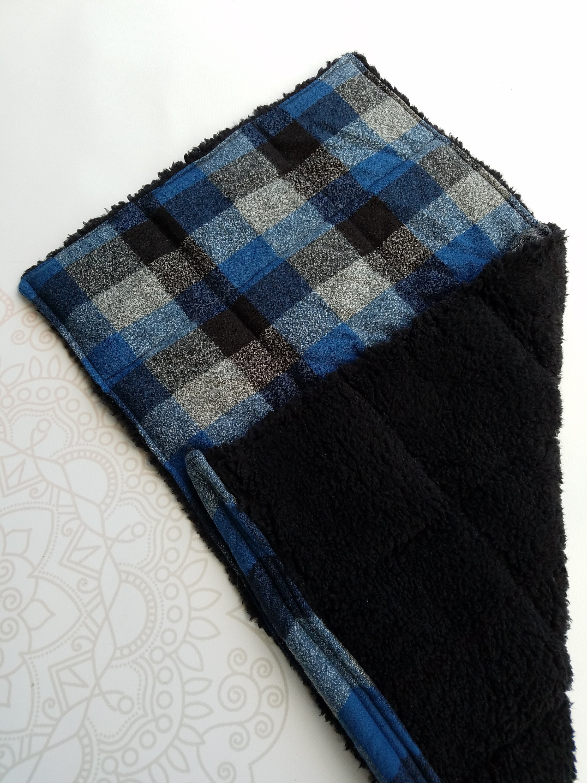 READY TO SHIP, Blue Check, Black Sherpa Minky, Weighted, Lap Pad/Travel
