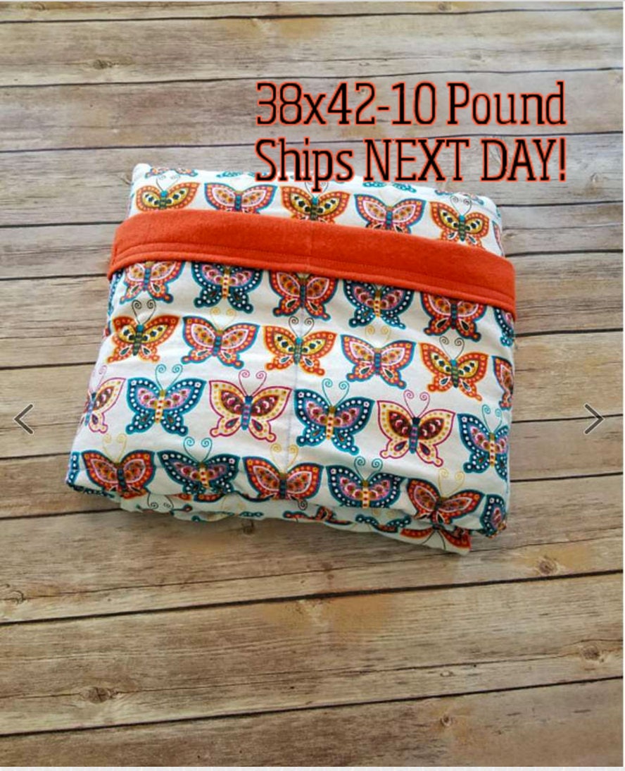 Butterfly, 10 Pound, WEIGHTED BLANKET, Ready To Ship, 10 pounds, 38x42