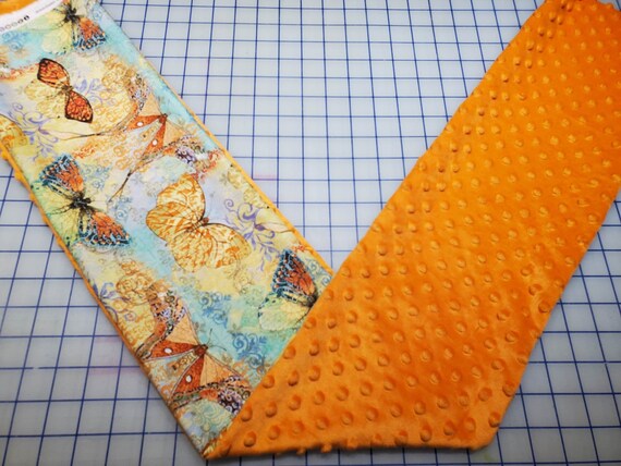 Weighted Neck Wrap, Butterfly Print with Orange Minky, 32x7 Inches, 3 to 6 Pounds, Weighted Shoulder Wrap, Minky Adult Weighted Neck Wrap