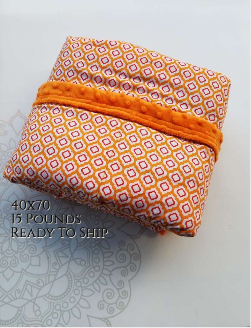 READY to SHIP, Weighted Blanket, 40x70-15 Pounds, Red Orange Moroccan