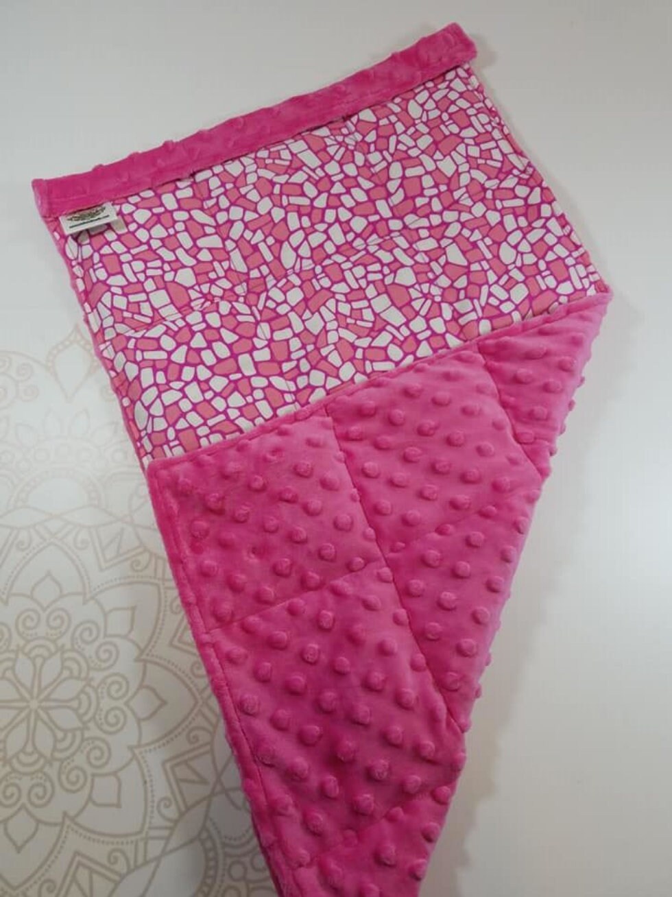 READY TO SHIP, Pink Mosaic Front, Hot Pink Minky Back, Lap Pad/Weighted