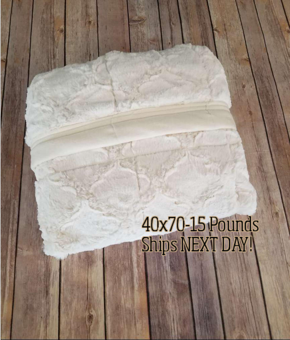 Weighted Blanket, 15 Pound, Ivory Luxe Minky, 40x70, READY TO SHIP