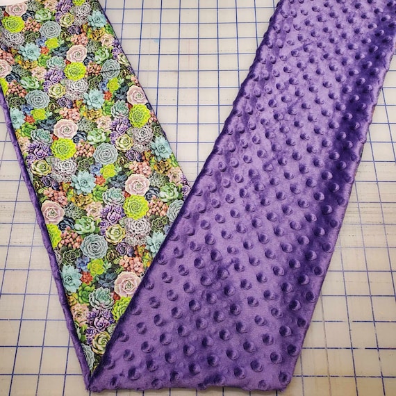 Weighted Neck Wrap, Succulent Print with Purple Minky, 32x7 Inches, 3 to 6 Pounds, Weighted Shoulder Wrap, Minky