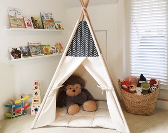 Mud Cloth Print Canvas Teepee, Tipi, Play Tent, Kids Teepee, Childrens Teepee, Boho Teepee, Kids Room Decor, Pl