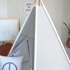 Grey and White Stripe Canvas Teepee, Play Tent, Kids Teepee, Childrens Teepee, Teepee Tent, Tipi, Stripe Teepee image 4