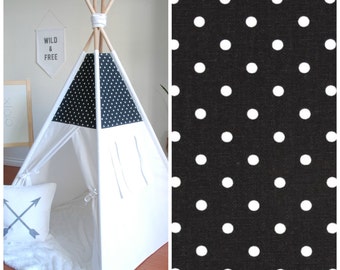 Black and White Mini Dot Print Canvas Teepee, Play Tent, Kids Teepee, Childrens Teepee, Kids Teepee, Teepee Tent