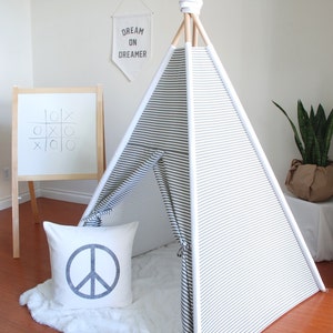 Grey and White Stripe Canvas Teepee, Play Tent, Kids Teepee, Childrens Teepee, Teepee Tent, Tipi, Stripe Teepee image 1