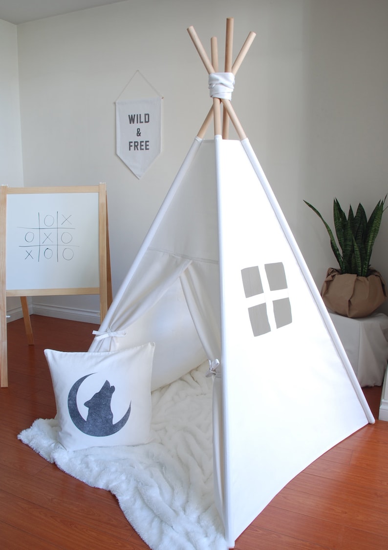 White Canvas Teepee Play Tent Kids Teepee Childrens Teepee Etsy