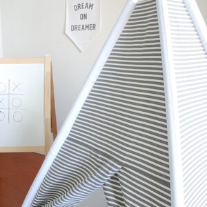 Grey and White Stripe Canvas Teepee, Play Tent, Kids Teepee, Childrens Teepee, Teepee Tent, Tipi, Stripe Teepee image 5