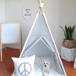 Grey and White Stripe Canvas Teepee, Play Tent, Kids Teepee, Childrens Teepee, Teepee Tent, Tipi, Stripe Teepee image 2