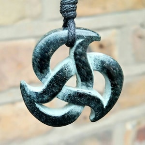 Celtic Knot Triquetra Pendant Triskelion Charm Necklace | Symbol  Eternity Trinity Frienship Love | Hand Carved Natural Stone Unisex Jewelry