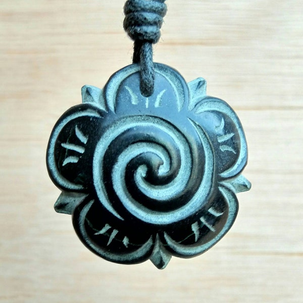 Celtic Cosmic Spiral Pendant | Cherry Blossom Necklace | Symbol Of New Beginnings Prosperity Growth Life Energy Eternity | Hand-Carved Stone