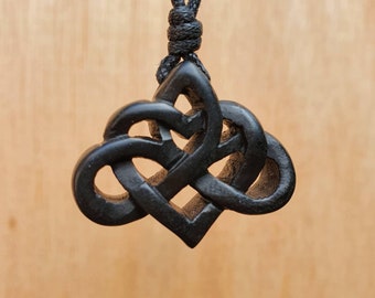 Infinity Celtic Knot Heart Pendant | Carved Natural Stone Celtic