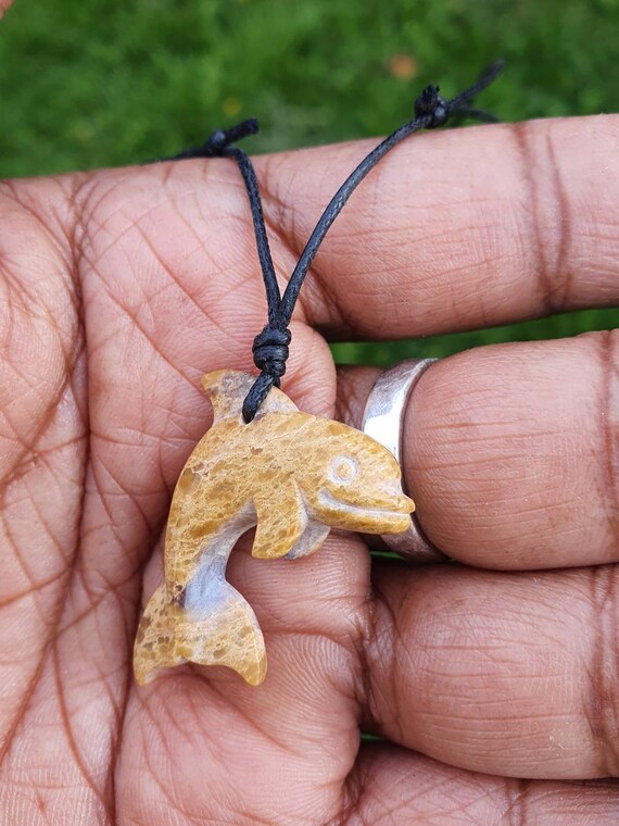 Dolphin Pendant | Hand-carved Natural Stone Animal Necklace