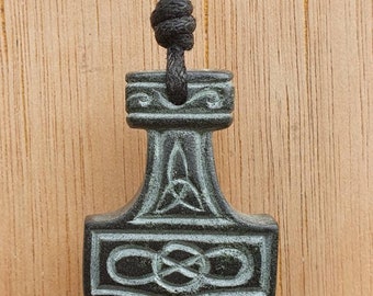 Thor's Hammer Pendant | Mjolnir Symbol Necklace | Viking Jewellery | Norse Mythology Thunder God | Hand-Carved From Natural Stone By Myself