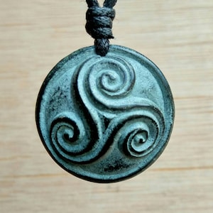 Celtic Triskalion Eternity Symbol Pendant | Hand-Carved From Natural Stone By Myself | Pagan Triple Spiral Trinity Carm Necklace Jewelry |