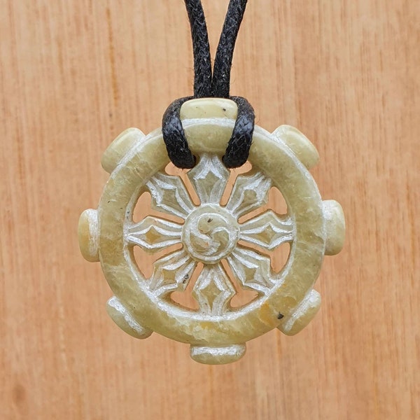 Dharmachakra Pendant | wheel Of Dharma Necklace | Circle Of Life | Buddhist Eightfold Path Symbol | Hand-Carved From Natural Stone By Myself