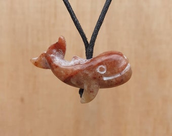 Whale Pendant | Hand-Carved Natural Stone Animal Necklace Jewellery Charm | Handmade Handcrafted Nature Motive Arnament Made By Myself