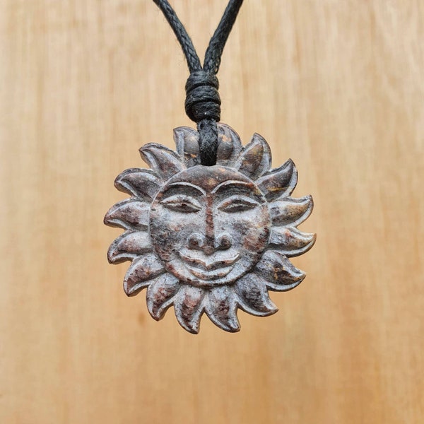 Sun Pendant | Carved Stone Fire Sun Charm Necklace | Lord Surya | Unisex Spritual Jewellery | Life Energy Symbol | Hand-Carved Natural Stone