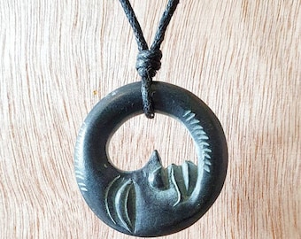 Moon Pendant | Full Moon Charm Necklace Jewellery | Sympol Of Moon Goddess | Hand-Carved From Natural Stone Called Green Granite By Myself |