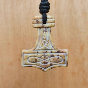 Thor&#39;s Hammer Pendant | Mjolnir Symbol Necklace | Viking Jewellery | Norse Mythology Thunder God | Hand-Carved From Natural Stone By Myself