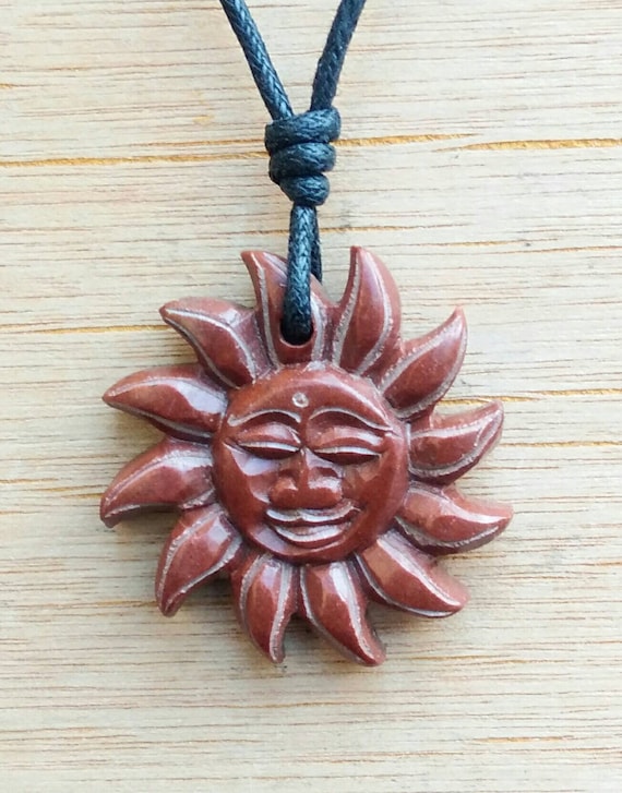 Sun Pendant Sun Necklace Hand Carved Natural Stone Sun Symbol Charm Symbol of Life and Happiness Unisex Spritual Pagan Jewelry Etsy Canada