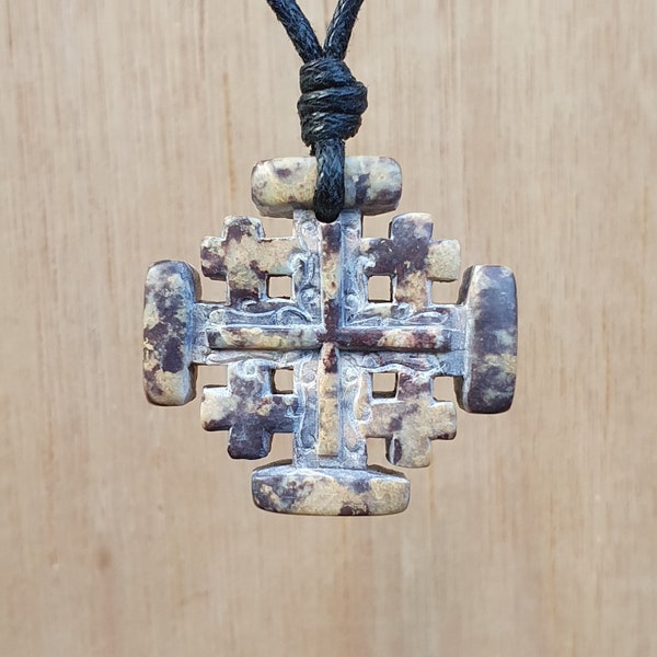 Jerusalem Cross Pendant | Jerusalem Cross Necklace | Five-Fold Cross | Hand Carved Natural Stone Unisex Spritual Jewelry