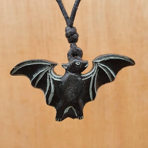 Bat Pendant | Hand Carved Natural Stone Bat Charm Necklace | Unisex gothic Animal jewellery
