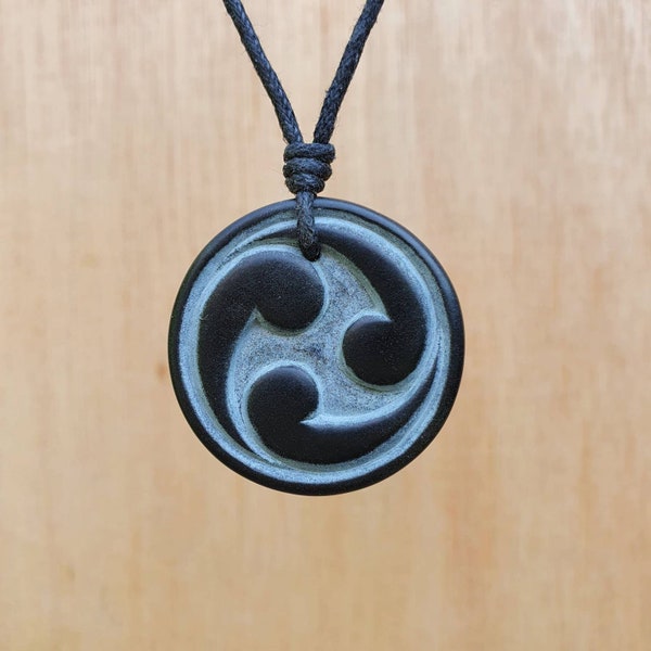 Mitsu Tomoe Magatama pendant | Celtic Triskalion Necklace Hand-Carved Myself From Natural Stone | Symbol Of Trinity Eternity Triple Goddess