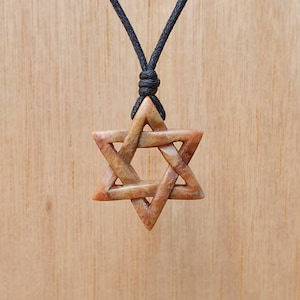 Star Of David Pendant | Six Pointed Hexagon Jewish Star Necklace | Symbol Of Judaism | Hand Carved Natural Stone Unisex Spritual Jewelry