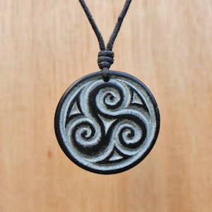 Celtic Triskalion Pendant | Celtic Spiral | Hand Carved Natural Stone Triple Spiral Necklace | Celtic Jewelry | Pagan Symbol Of Trinity