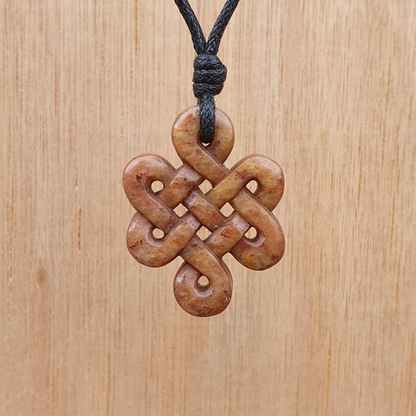 Tibetan Endless Knot Pendant | Eternity And Circle Of Life Necklace | Infinity | Buddhist Jewelry | Hand-Carved From Natural Stone By Myself