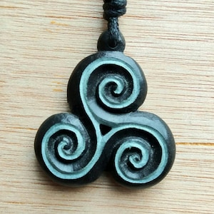 Celtic Triskelion Spiral Pendant | Hand Carved By Myself From Natural Stone | Pagon Symbol Of Three Elements | Handmade Necklace jewellery |