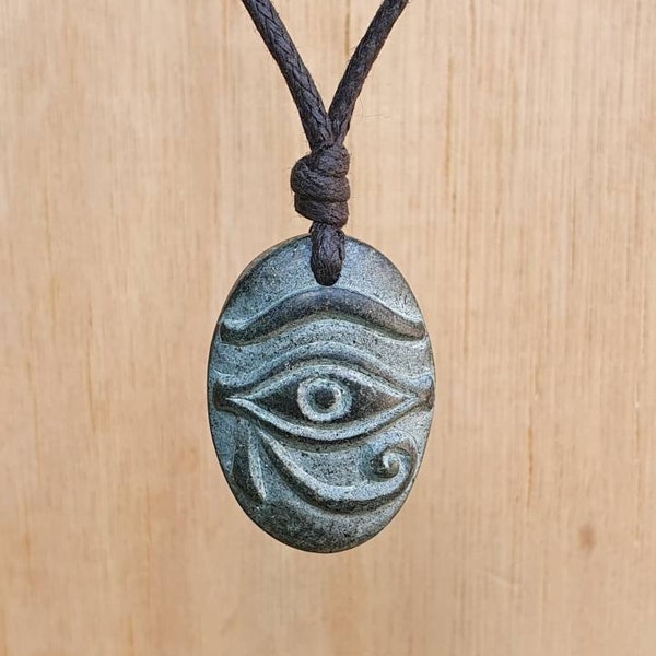 Eye Of Horus Pendant | Eye Of Ra Necklace | Egyption Symbol Of Protection And Good Luck | Hand Carved Natural Stone Unisex Spritual Jewelry