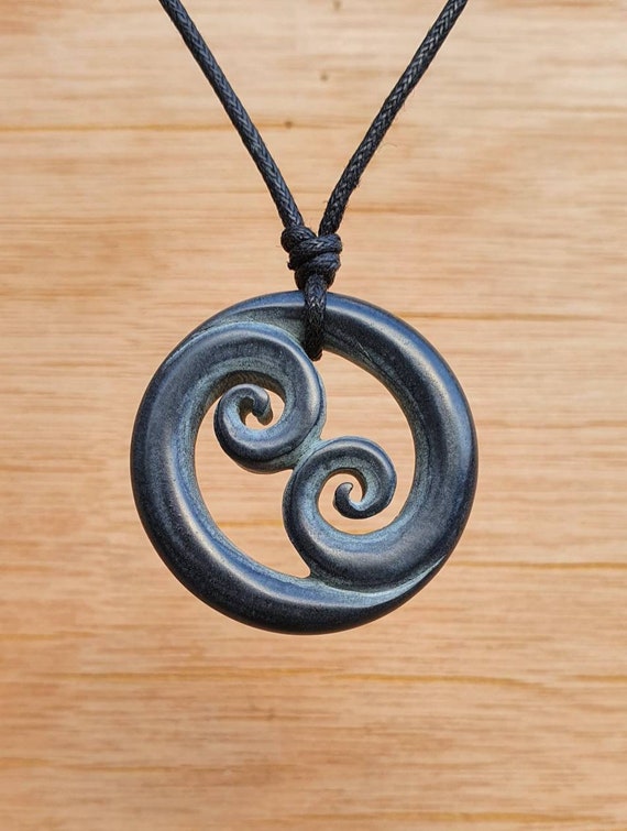 Celtic Spiral Pendant Symbol of New Beginning Prosperity Grouth Energy  Eternity Carved Stone Necklace Charm Jewellery Handmade by Myself 