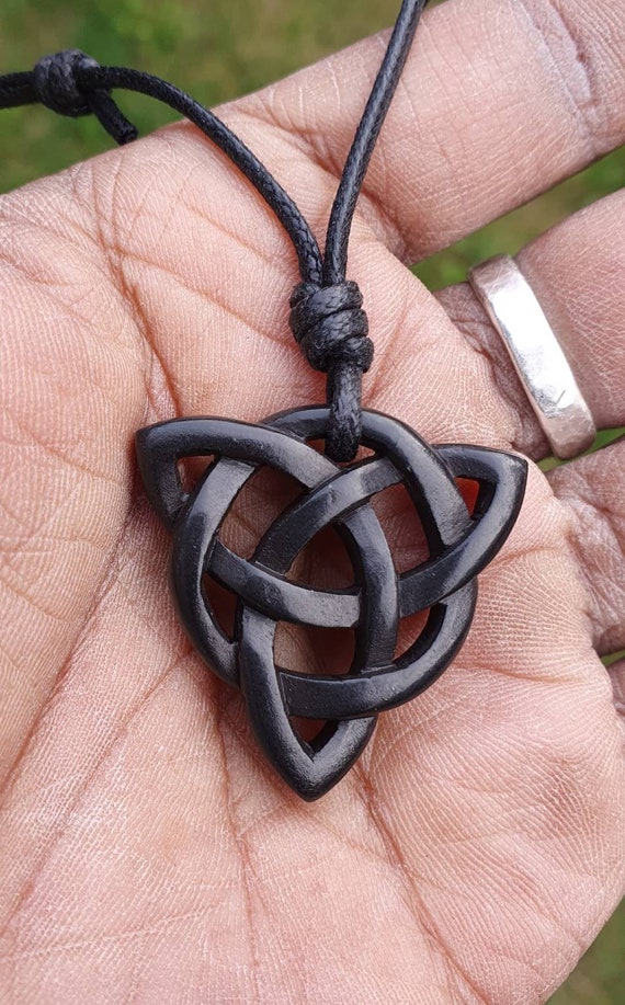 Cat on triquetra leather cord celtic necklace clearance