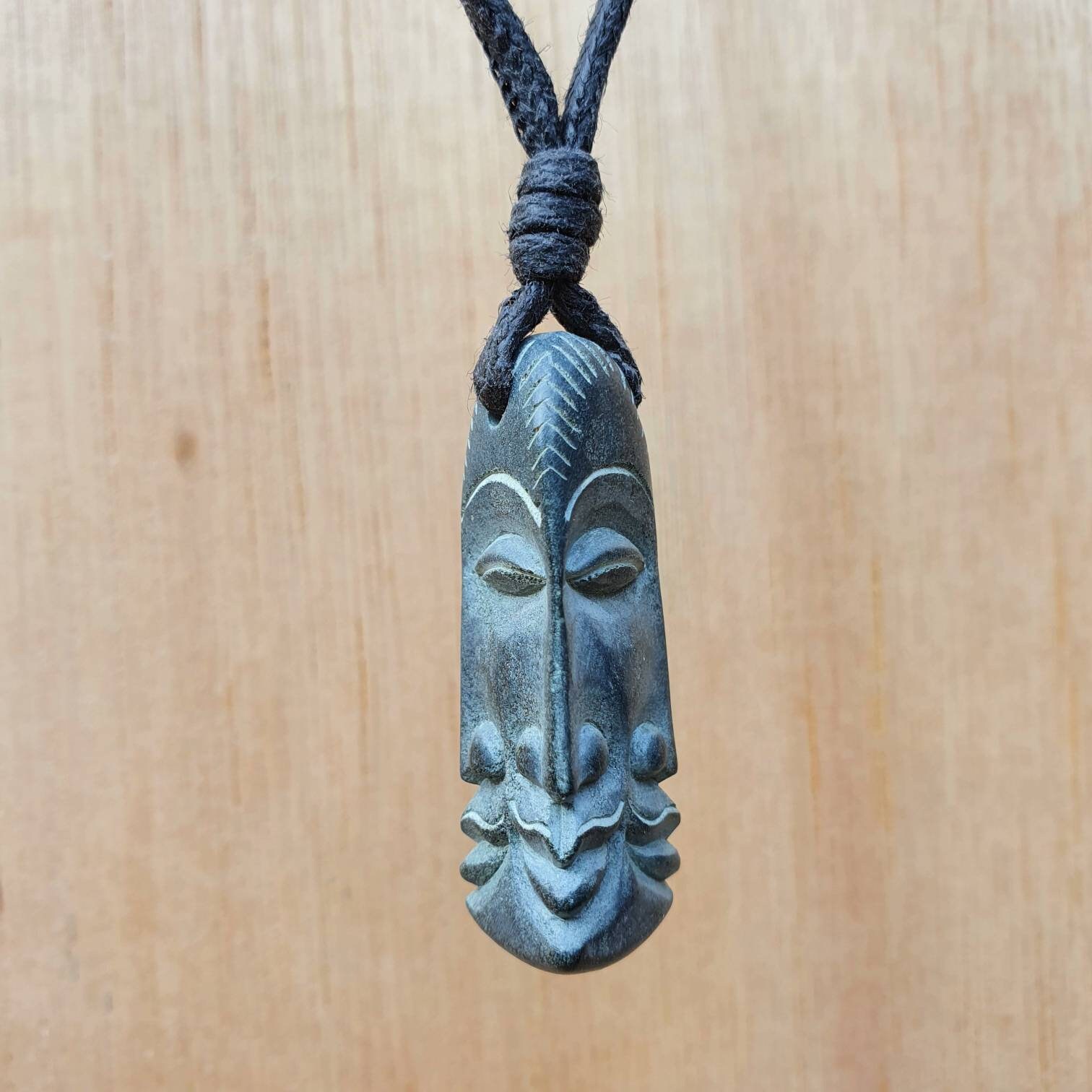 Trimurti Pendant | Hand-Carved Natural Stone Tribal Face Necklace | Hindu Trinity Symbol | Unisex Spritual Jewelry |   Handcrafted Talisman
