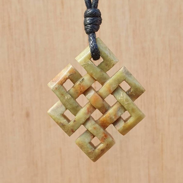 Tibetan Endless Knot Pendant | Eternity And Circle Of Life Necklace | Infinity | Buddhist Jewelry | Hand-Carved From Natural Stone By Myself