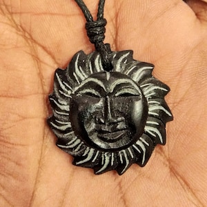 Sun Pendant Hand-Carved From Natural Stone By Myself | Handcrafted Unique Necklace Jewelry | Symbol of Life Susstainer | Handmade Charm