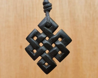 Tibetan Endless Knot Pendant | Eternity And Circle Of Life Necklace | Infinity | Buddhist Jewelry | Hand-Carved From Natural Stone By Myself