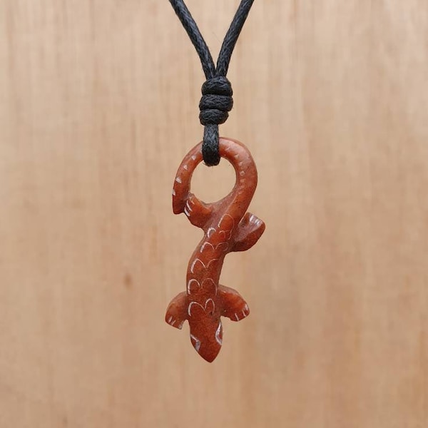 Lizard Pendant | Gecko Necklace Jewelry | Salamander Animal Charm | Reptile Symbol Talisman | Hand-Carved From Natural Stone By Myself