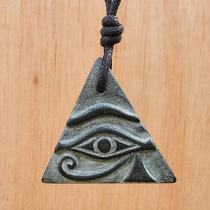 Eye Of Horus Necklace | Triangle Spiral Pendant | Egyptian Sympol | Key OF Life And Protection | Hand Carved Natural Stone Spritual Jewelry