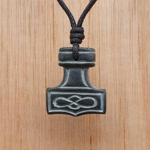 Thor&#39;s Hammer Pendant | Mjolnir Symbol Necklace | Viking Jewellery | Norse Mythology Thunder God | Hand-Carved From Natural Stone By Myself