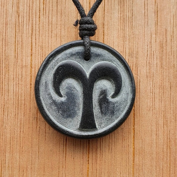 Aries Zodiac Symbol Necklace | Aries Horoscope Star Sign Charm Pendant Jewellery | Hand-Carved From Natural Stone By Myself